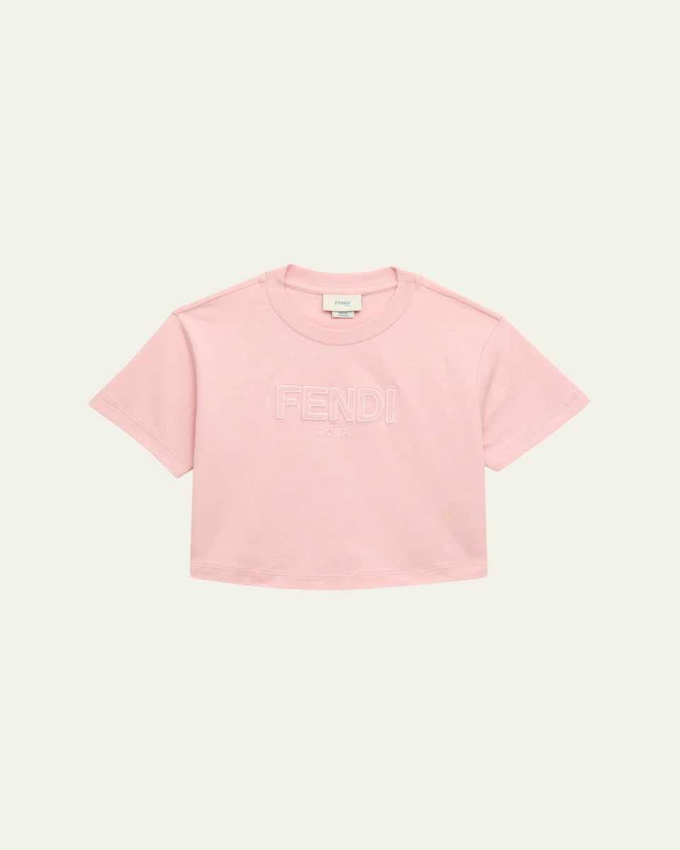 Girl's Embroidered Logo-Print Cropped T-Shirt, Size 8-12